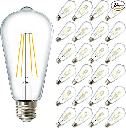 Sunco 24 Pack Dusk to Dawn LED Outdoor Lights Bulb, ST64 Edison Style Automatic Light Sensing Bulbs, 800 LM, 7W (60W Equivalent), ST19, 4000K Cool White, E26 Base UL