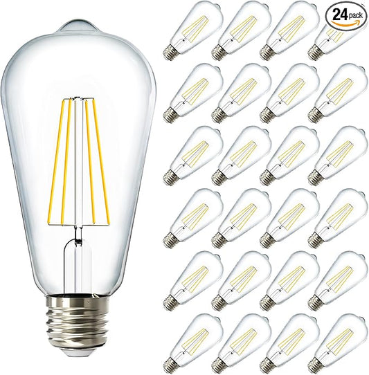 Sunco 24 Pack Dusk to Dawn LED Outdoor Lights Bulb, ST64 Edison Style Automatic Light Sensing Bulbs, 800 LM, 7W (60W Equivalent), ST19, 4000K Cool White, E26 Base UL