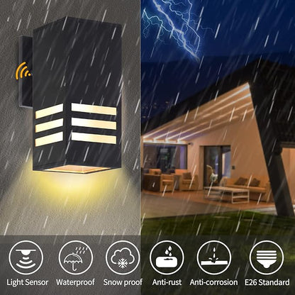 Dusk to Dawn Outdoor Wall Lantern, Exterior Lighting - ETL Listed, Aluminum Anti-Rust Waterproof Wall Mount Rectangular Design – Up/Down Photocell Outdoor Lighting for Porch, Garage or Patio