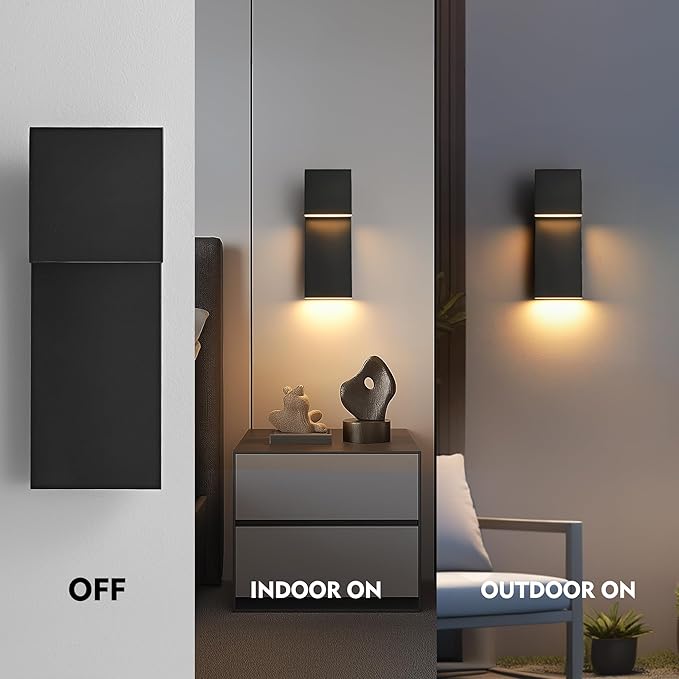 Modern Large Outdoor Wall Lights Integrated LED Outdoor Wall Sconces Lighting, Contemporary Exterior Lighting Fixtures Outside Wall Mount Lights for House Porch Front Door Garage, Matte Black 2 Pack