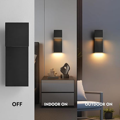 Modern Large Outdoor Wall Lights Integrated LED Outdoor Wall Sconces Lighting, Contemporary Exterior Lighting Fixtures Outside Wall Mount Lights for House Porch Front Door Garage, Matte Black 2 Pack
