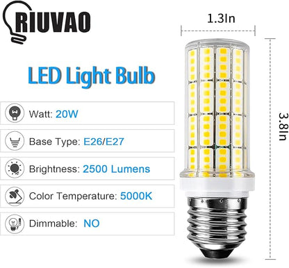 LED Light Bulb 200W Equivalent 2500 Lumen Super Bright 5000K Daylight White 20W Led Bulb E26/E27 Medium Base for Home Garage Warehouse Indoor Outdoor Led Corn Light Bulb Pack of 6