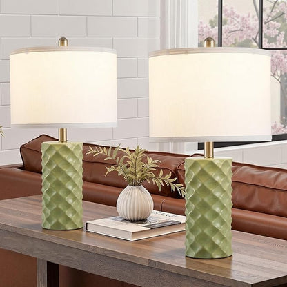 Vitality Green & Star Diamond Ceramic Table Lamps (Set of 2) - 23" Luxe Modern Bedside Lamps for Nightstand,bedrooms, Living Rooms, or entryways & Rotary Switch,No Bulbs