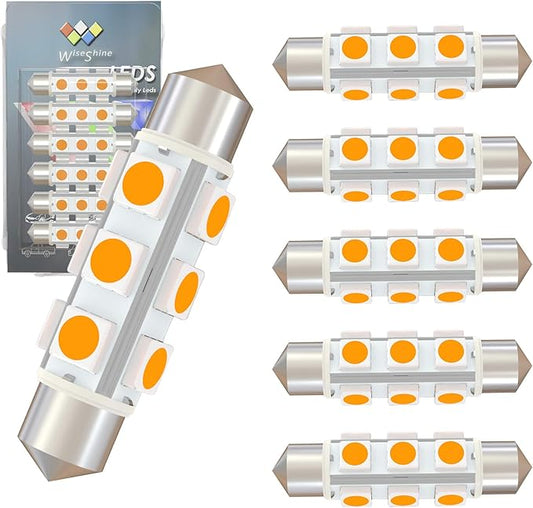 44mm DC 24V 578 LED Festoon Bulb 211-2 212-2 569 6413 LED Bulbs Gold Amber for Truck Interior Dome Door Trunk Lights 360 deg Non Polarity(Pack 6)