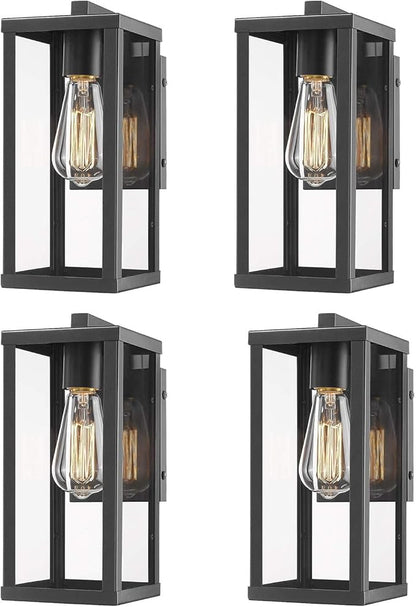 Outdoor Wall Lantern, Exterior Wall Mount Lights, Outdoor Wall Sconces, Wall Lighting Fixture (Black, 4 Pack)