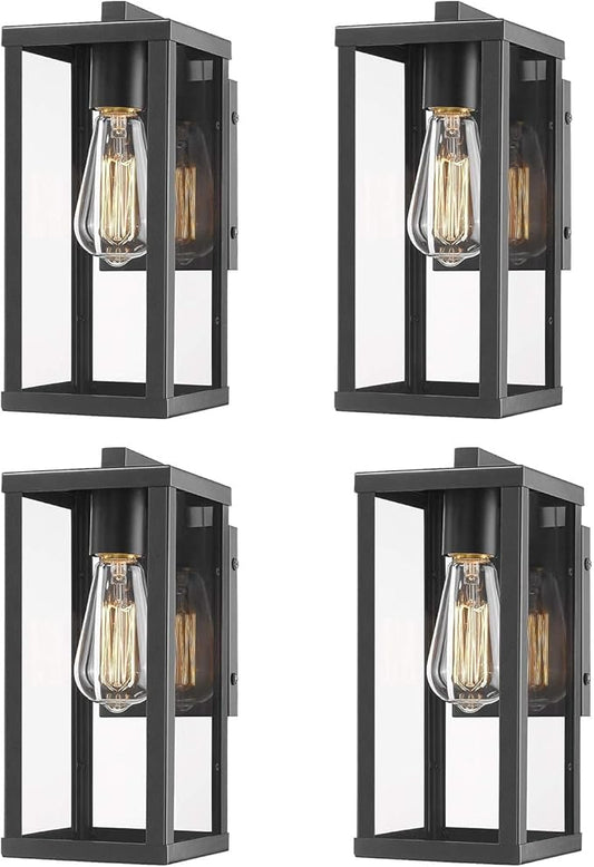 Outdoor Wall Lantern, Exterior Wall Mount Lights, Outdoor Wall Sconces, Wall Lighting Fixture (Black, 4 Pack)