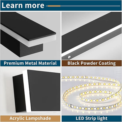 57inch Exterior Wall Light Fixture, 6000K Cold White, Modern Long Outdoor Wall Sconce, IP65 Waterproof, 50W, Black Minimalist Outside LED Strip Light for Garage, Patio, Balcony, Fence