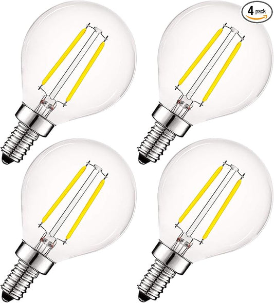 LUXRITE 4W Vintage G16.5 LED Globe Light Bulbs Dimmable, 5000K Bright White, 400 Lumens, E12 LED Bulb 40W Equivalent, Clear Glass, Edison Filament LED Candelabra Bulb, UL Listed (4 Pack)