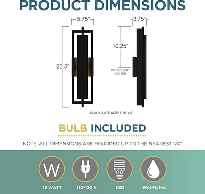 Quoizel Pointsett Outdoor Wall Lantern, 21 Inch Geometric Coastal Armour Matte Black Wall Sconce, Sleek Modern Light Fixture, Integrated LED, Outside Lights for Patio, Porch, Front Door or Garage
