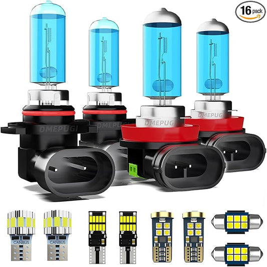 Compatible With Honda Accord 2013-2017,High/Low Beam Light Bulb Combo + Interior Bulbs Package + License Plate Lights,9005/H10/HB3 + H11/H8/H9 High/Low Beam,Super Bright 6000K White,16 Pack