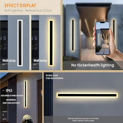 2Pack 71inch Long Outdoor Modern LED Wall Light,55W Waterproof IP65 Warm White 110V led Wall Mount Lighting Fixture Rectangular Black Wall Lights Elegant Frosted White Acrylic Anti Rust.