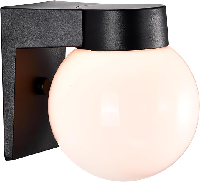 Alighting Outdoor Wall Sconce, Waterproof Exterior Lighting Fixture with Smooth Glass Globe and Black Aluminum Base, Wall Mount Porch Light for Front Door, Patio, Garage, Entryway, E26 Socket