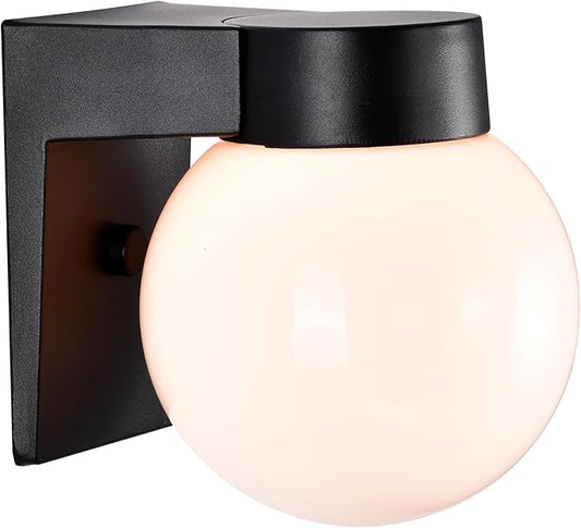 Alighting Outdoor Wall Sconce, Waterproof Exterior Lighting Fixture with Smooth Glass Globe and Black Aluminum Base, Wall Mount Porch Light for Front Door, Patio, Garage, Entryway, E26 Socket