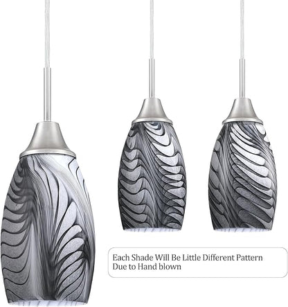 1-Pack Mini Glass Pendant Light 4.72" with Handblown Black Gray Marble Art Glass Hanging Light Oval Ceiling Hanging Light Fixture for Dining Room Kitchen Island Cafe Foyer Hallway