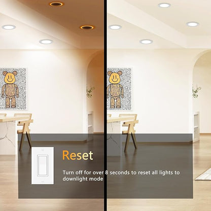 CycevSun 12 Pack 6 Inch LED Recessed Lighting with Night Light - Canless Ultra Thin Wafer Downlight Soffit Pot, Dimmable & 5 Color Temperature Selectable, 12W, ETL & Energy Star