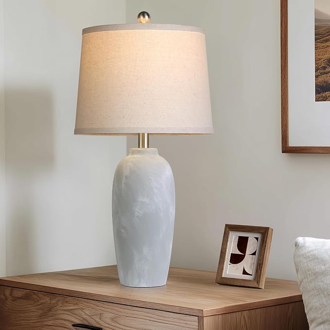 25“ Jar Table Lamps Set of 2, Ceramic Bedside Lamps for Bedroom, Grey Farmhouse Nightstand Lamps for Living Room