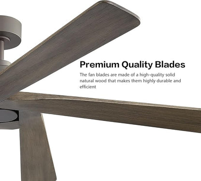 WINGBO 72 Inch DC Ceiling Fan No Light with 3 Downrods, 5 Reversible Carved Solid Wood Blades, 6-Speed Noiseless DC Motor, Ceiling Fan without Lights in Graphite Finish and Gray Blades, ETL Listed