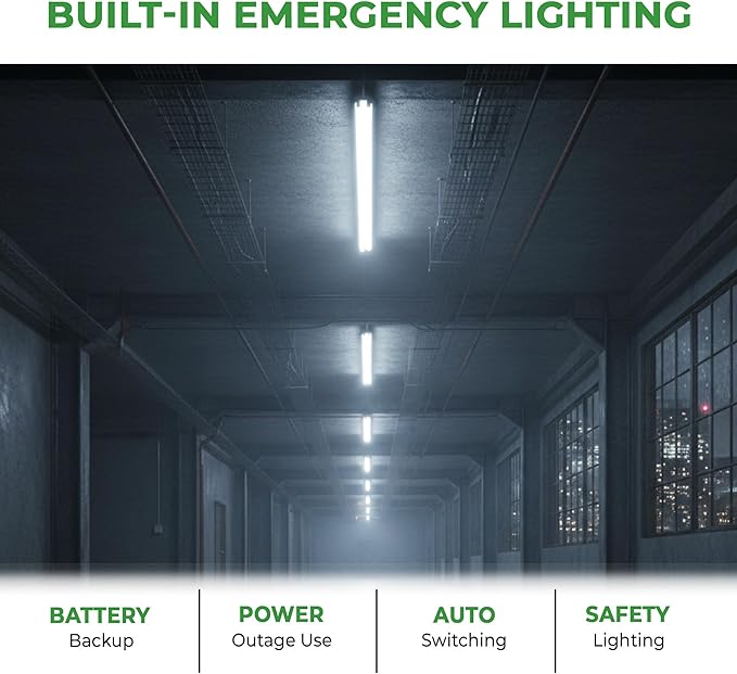 E2 Lighting 4ft T8 LED Bulbs, LED Fluorescent Tube Replacement 4ft, T8 LED with Emergency Battery, 5000K, 18W, 120-277V, Ideal for Office and Warehouse-5 Pack