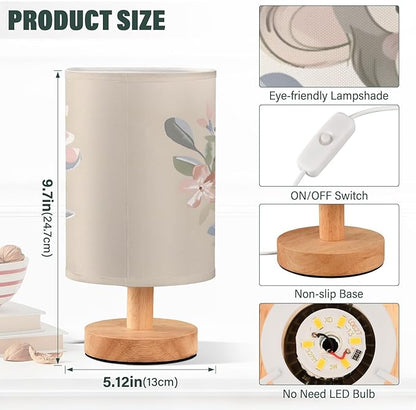 Bedside Lamp Monkey Pink Flower Table Lamp for Bedroom LED Nightstand Lamp Shade USB Ports Wood Base for Living Room Dorm Office