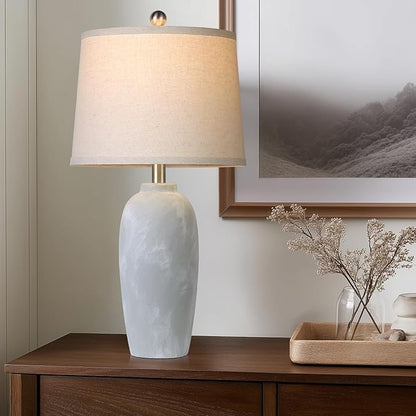 25“ Jar Table Lamps Set of 2, Ceramic Bedside Lamps for Bedroom, Grey Farmhouse Nightstand Lamps for Living Room