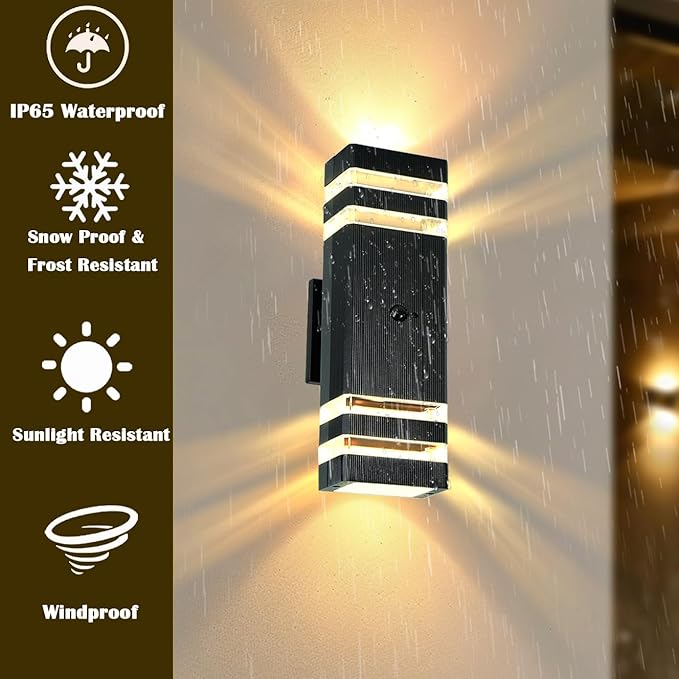 Dusk to Dawn Motion Sensor Porch Light with 3 Lighting Modes, Waterproof Up Down Wall Sconce with Adjustable Bulbs, Aluminum Exterior Light Fixtures for Entryway, Patio, Garage,ETL Listed
