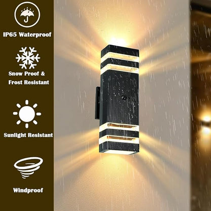Dusk to Dawn Motion Sensor Porch Light with 3 Lighting Modes, Waterproof Up Down Wall Sconce with Adjustable Bulbs, Aluminum Exterior Light Fixtures for Entryway, Patio, Garage,ETL Listed