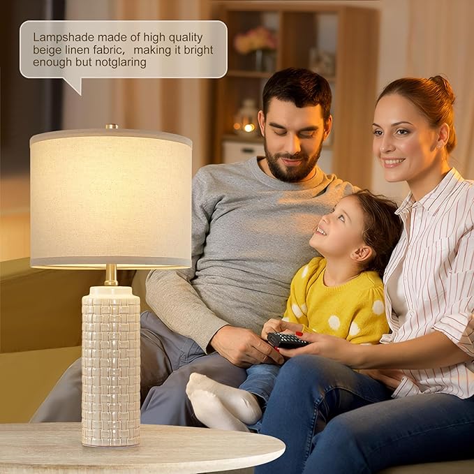 Luvkczc 24.8" Modern Ceramic Bedside Lamp Set of 2, Color Temperature&Bulbs Included - Farmhouse Nightstand Lamps for Living Room Bedroom End Table Office Entryway