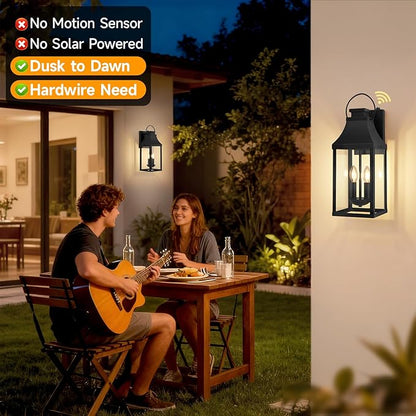 tewei Dusk to Dawn Outdoor Lighting Fixture, 20'' Large Porch Lights Outdoor Sconce Lights, 2-Light Black Exterior Lights for House Waterproof Outside Patio Lanterns for House Garage, 1-Pack