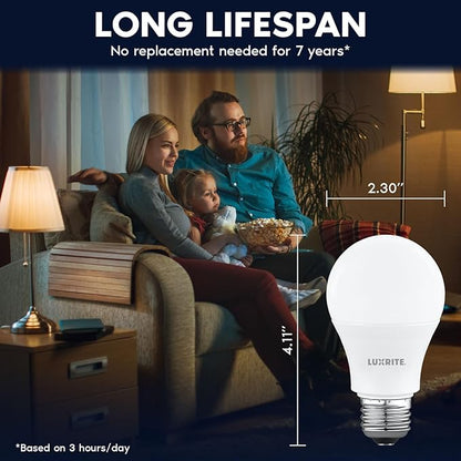 LUXRITE A19 LED Light Bulb 60 Watt Equivalent, Non Dimmable, CRI80, 3000K Soft White, 800LM, Standard LED Light Bulbs 8W, E26 Base, Enclosed Fixture Rated, Damp Rated, ETL Listed (8 Pack)