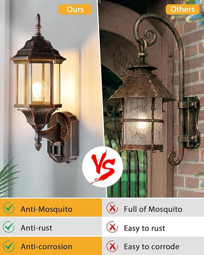 Redluck Motion Sensor Outdoor Lights, 2 Pack 16 inch Dusk to Dawn Outside Porch Lights, Waterproof Anti-Rust Aluminum Outdoor Wall Lights for House, Garage, Front Door, Antique Black and Bronze Gold