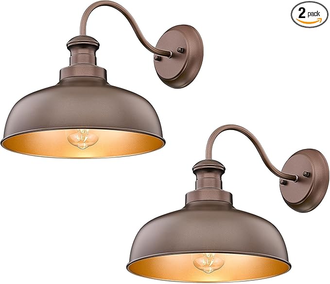Outdoor Wall Light Fixture, Farmhouse Barn Light, Farmhouse Weatherproof Exterior Wall Sconce, Anti-Rust Outside Lantern Lamp for Porch, Patio, Garage (Oil-Rubbed Bronze, Regular-2Pack)