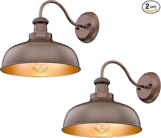 Outdoor Wall Light Fixture, Farmhouse Barn Light, Farmhouse Weatherproof Exterior Wall Sconce, Anti-Rust Outside Lantern Lamp for Porch, Patio, Garage (Oil-Rubbed Bronze, Regular-2Pack)