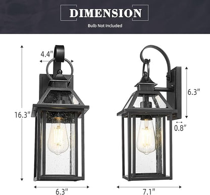zeyu Outdoor Wall Mount Light Sconce, 16.3 Inch Farmhouse Exterior Wall Light for Garage in Black Finish, Die-Cast Aluminum with Seeded Glass Shade, ZW114B BK