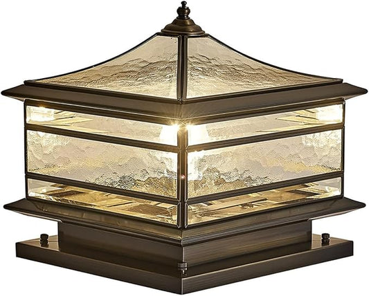 All Copper Steel Glass Outdoor Post lights, Waterproof Pillar Light, Vintage Patio Lawn Column Lamp,outdoor column lights,Deck Lights, Lantern Fence Lamp Fixture E26 Base (Wiring E26 Base, 10X10in)