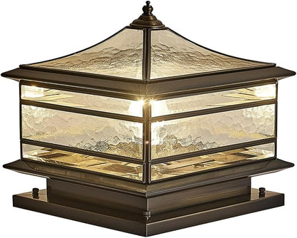 All Copper Steel Glass Outdoor Post lights, Waterproof Pillar Light, Vintage Patio Lawn Column Lamp,outdoor column lights,Deck Lights, Lantern Fence Lamp Fixture E26 Base (Wiring E26 Base, 12X12in)