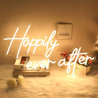 Happily Ever After Neon Sign Large, 38.4 Inch Neon Light Sign Art Decorative with Dimmer for Engagement,Birthday,Wedding,Gift for Girl,Home Wall Decor,Living Room Decor