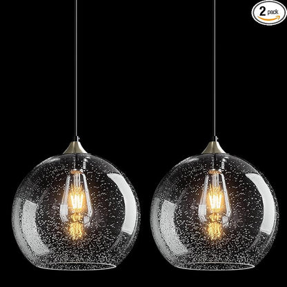 Clear Glass Pendant Lights Kitchen Island Lighting Globe Pendant Light Fixtures Modern Pendant Lighting for Kitchen Island Bedroom Living Dining Room Light Fixture(9.84in, 2-Pack)