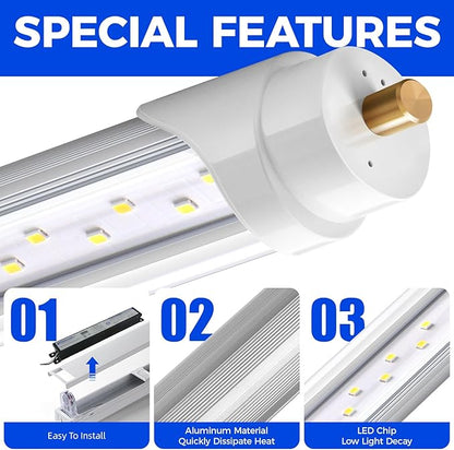 Barrina T8 T10 T12 LED Tube Lights, Dual-End Powered, Remove Ballast, Type B Bulbs, 8FT, FA8, 44W, 6500K Super Bright, 5500LM, LED Replacement for Fluorescent Tubes, Clear Cover, ETL Listed, 4 Packs