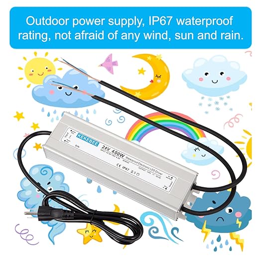 LED Driver 24V400W Waterproof Power Supply AC90-130V to DC24V16.7A Low Voltage Transformer IP67 Converter Suitable for Indoor and Outdoor LED Lighting and Any 24V DC LED