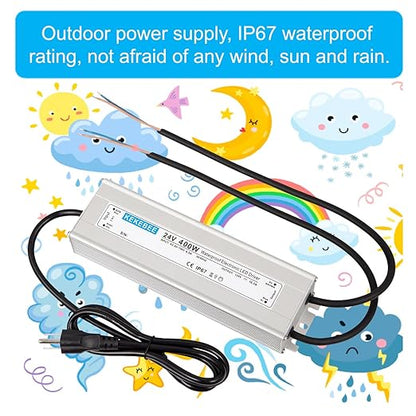 LED Driver 24V400W Waterproof Power Supply AC90-130V to DC24V16.7A Low Voltage Transformer IP67 Converter Suitable for Indoor and Outdoor LED Lighting and Any 24V DC LED