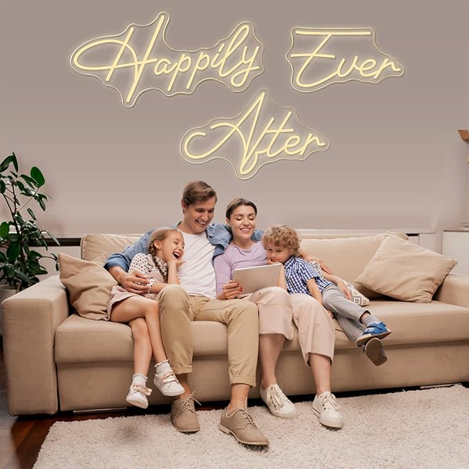 Super Large Neon Sign Happily Ever After with Dimmer, Art Decorative Neon Lights for Bedroom, Wedding, Birthday, Home Wall Decor, Bachelorette Party (60.26"X12.52")