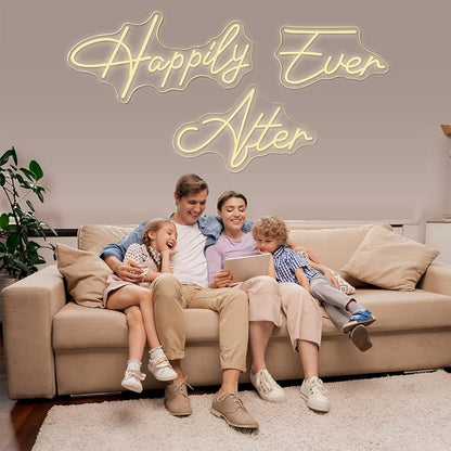 Super Large Neon Sign Happily Ever After with Dimmer, Art Decorative Neon Lights for Bedroom, Wedding, Birthday, Home Wall Decor, Bachelorette Party (60.26"X12.52")