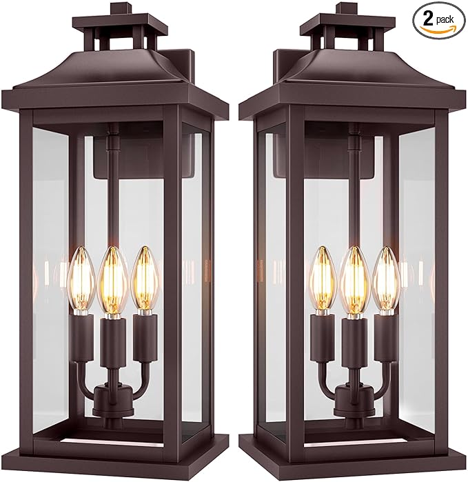 20" Oil Rubbed Bronze Outside Lighting for House 3-Light, 2 Pack Brown Large Vintage Outdoor Sconce Lights Porch Patio Lights Wall Mount, Waterproof Exterior Carriage Lamps, E12