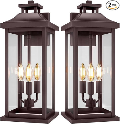 20" Oil Rubbed Bronze Outside Lighting for House 3-Light, 2 Pack Brown Large Vintage Outdoor Sconce Lights Porch Patio Lights Wall Mount, Waterproof Exterior Carriage Lamps, E12