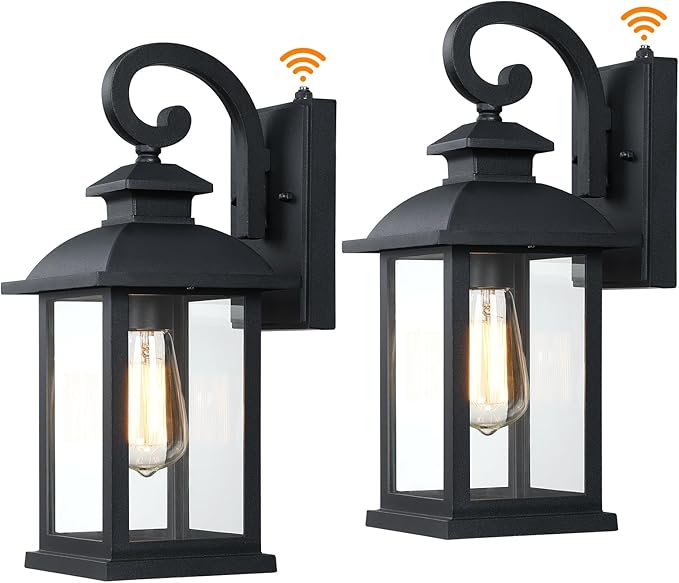 Dusk to Dawn Outdoor Wall Sconce Lights Exterior 2-Pack, 15" Waterproof Black Exterior Lighting Fixtures, Retro Porch Lights Outdoor Garage Lighting Wall Mount Coach Lights for House Garage