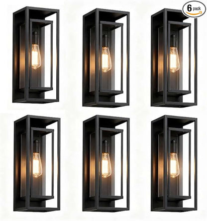 6Pack 18inch Outdoor Wall Light Fixtures, Exterior Waterproof Modern Matte Black Wall Lamps with Glass Shades,E26 Sockets Porch Light for Front Door Patio Entryway