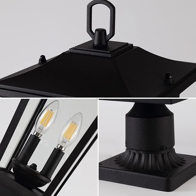 Outdoor Post Lights, Cast Aluminum Lamp Post Light Fixture, 2-Light Pole Mount Light with Clear Glass, Outdoor Pier Mount Light Matte Black Finish
