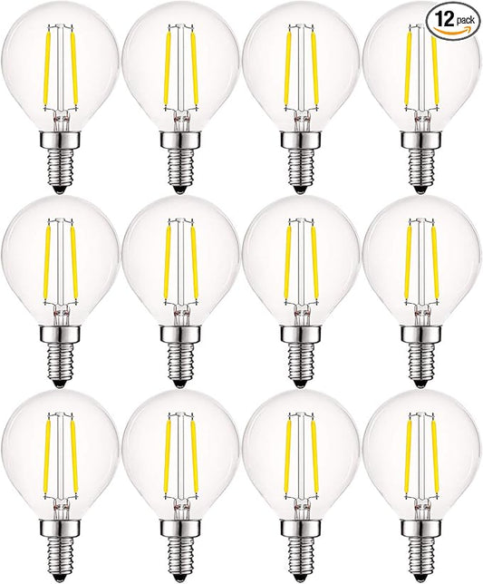 LUXRITE 4W Vintage G16.5 LED Globe Light Bulbs Dimmable, 5000K Bright White, 400 Lumens, E12 LED Bulb 40W Equivalent, Clear Glass, Edison Filament LED Candelabra Bulb, UL Listed (12 Pack)