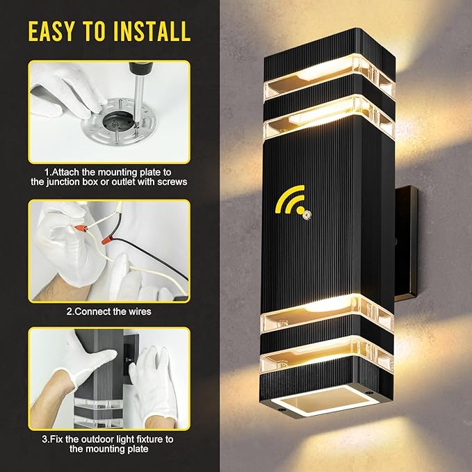 Exterior Lighting Fixtures Dusk to Dawn 2 Pack, 3000K Warm White Outdoor Wall Lights, Up and Down Porch Lights, Waterproof Outdoor Lights for House Porch Patio