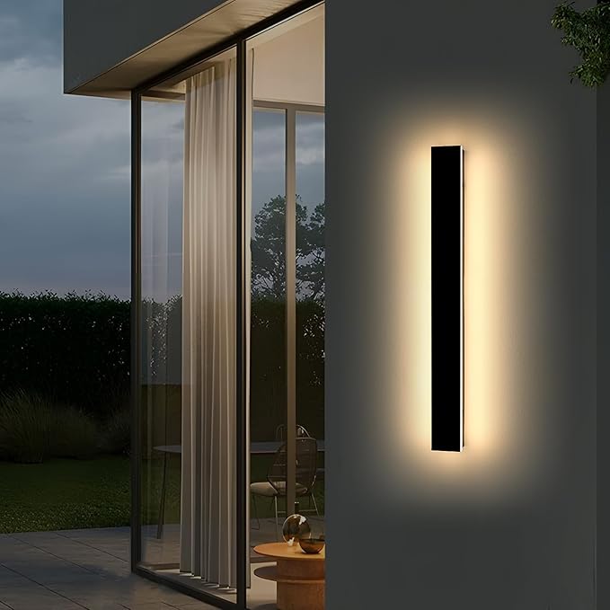 Modern Outdoor Wall Light, 39inch Exterior Wall Sconces, 3000K Warm White Light, Black Minimalist Style, White Acrylic Panel, IP65 Long Garage Lighting Fixtures for Gardens, Front Porch